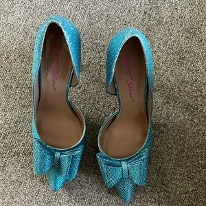 BETSEY JOHNSON Glitter Prince Blue Pump Heels Size 8.5m